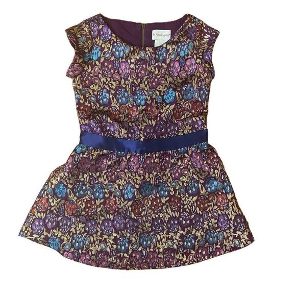 American Girl Purple Floral Metallic Holiday Party Dress Size 6 - Picture 1 of 6